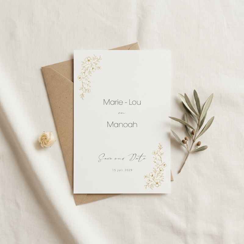 Save the Date kaart botanisch bloemen lijntekening