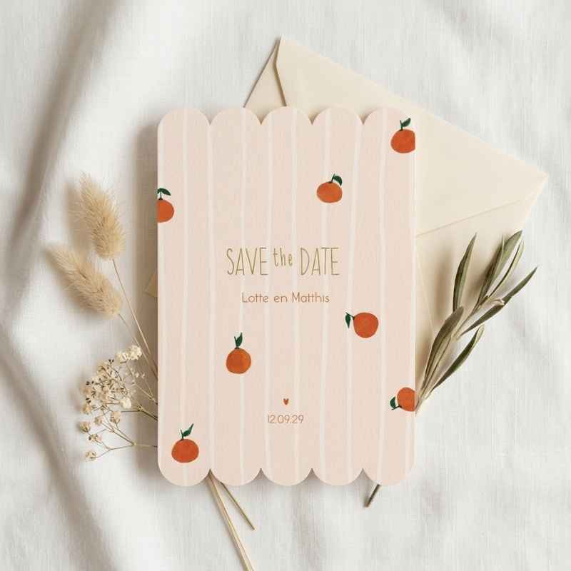 Save the Date kartelrand strepen patroon sinaasappel