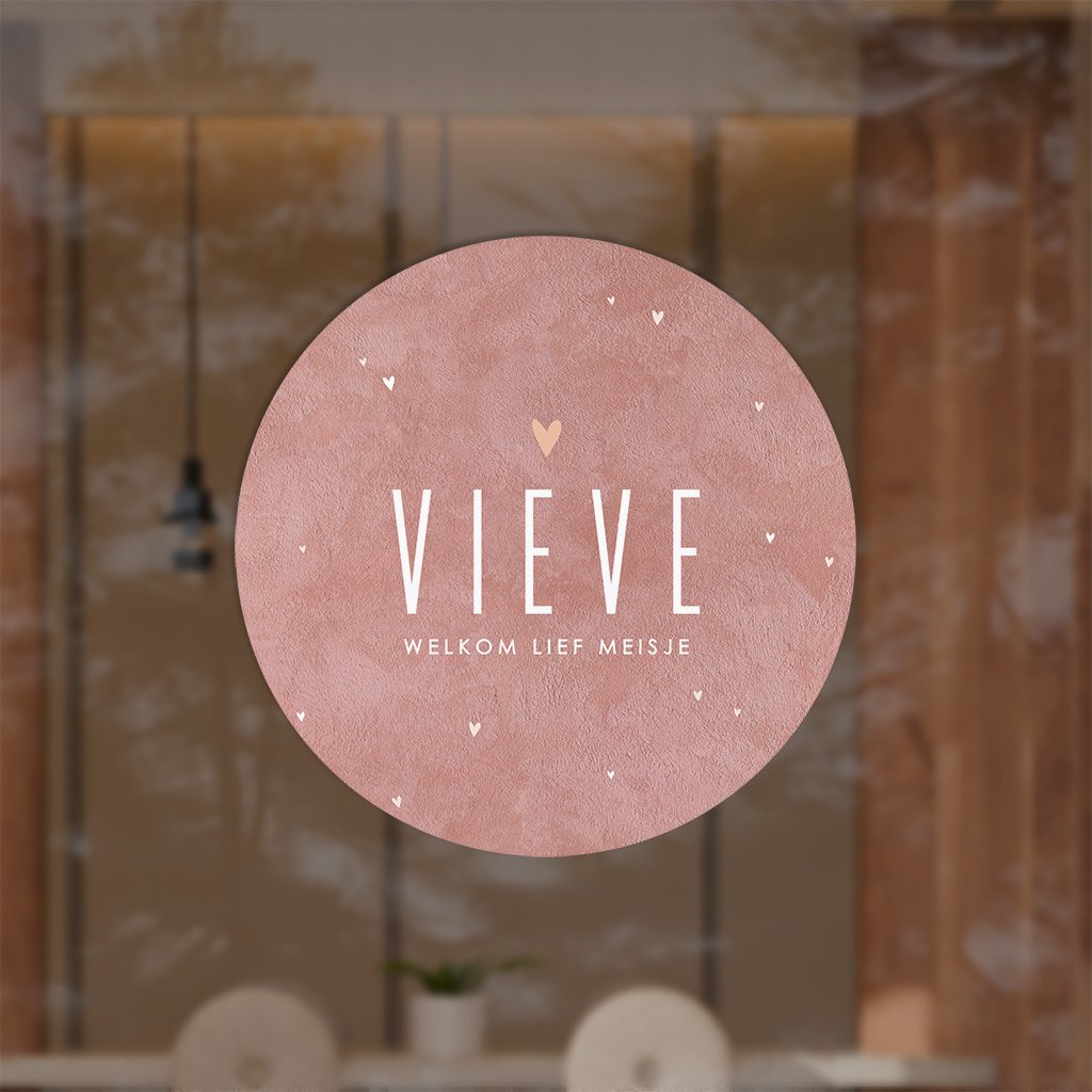 Raamsticker met oudroze velvetlook en hartjes