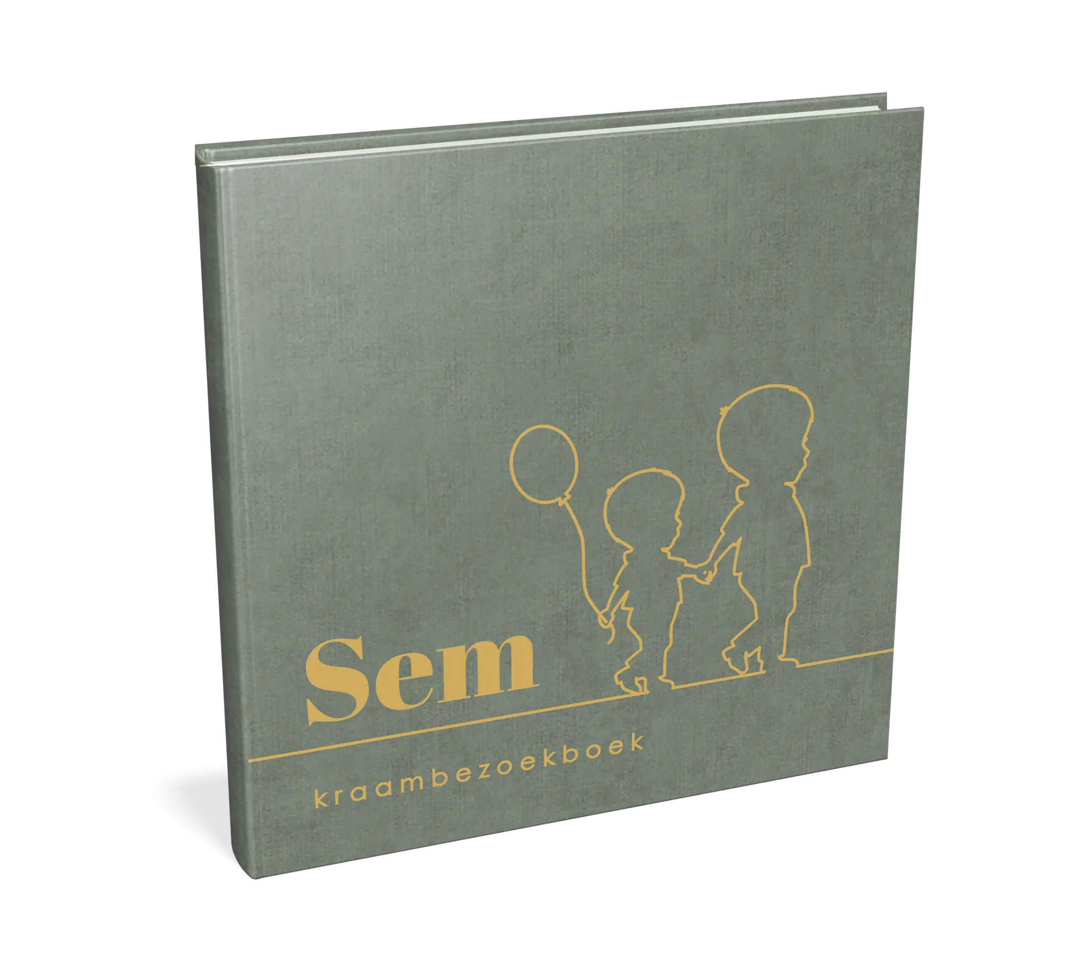 Groen kraambezoekboek met lijntekening silhouetjes en grote broer