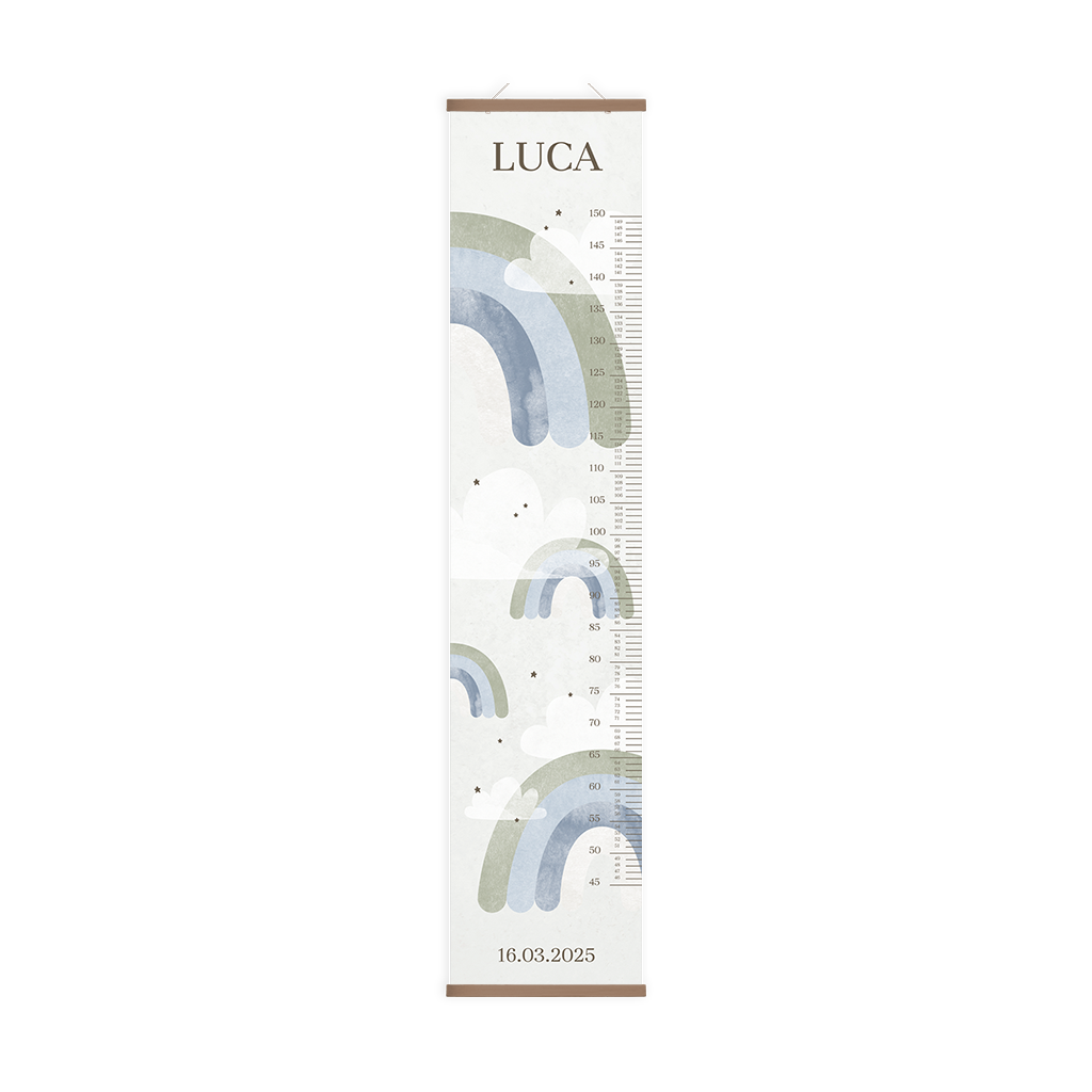Kindermesslatte zum Aufhängen mit blaugrünen Regenbogen