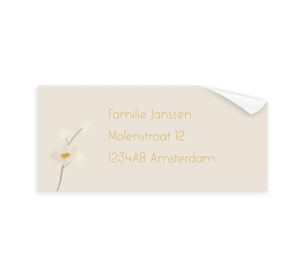 Adressticker in beige met bloemenslinger