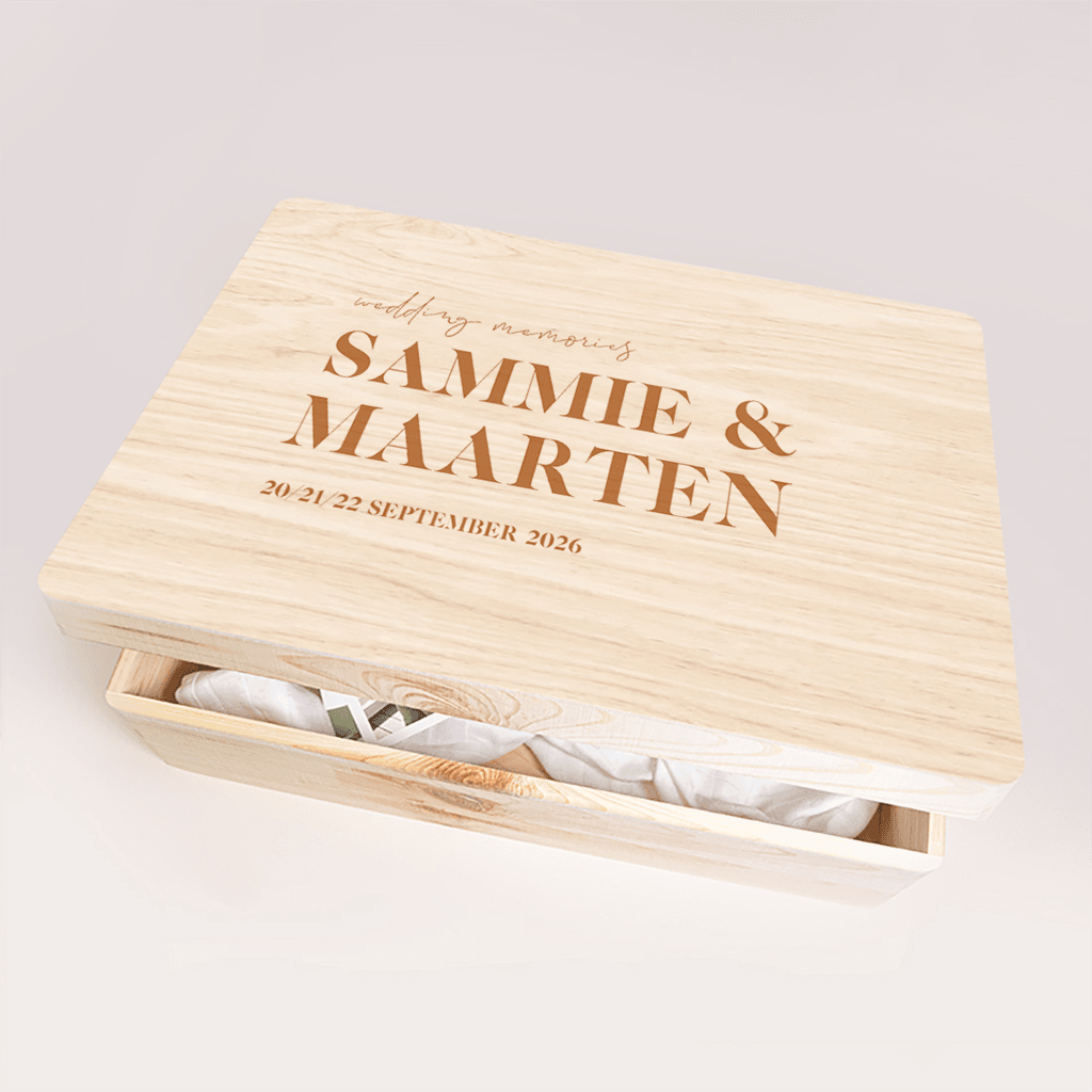 Memorybox typografisch in neutrale kleuren