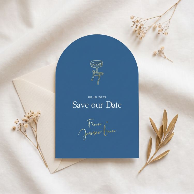 Save the Date boog champagne glas