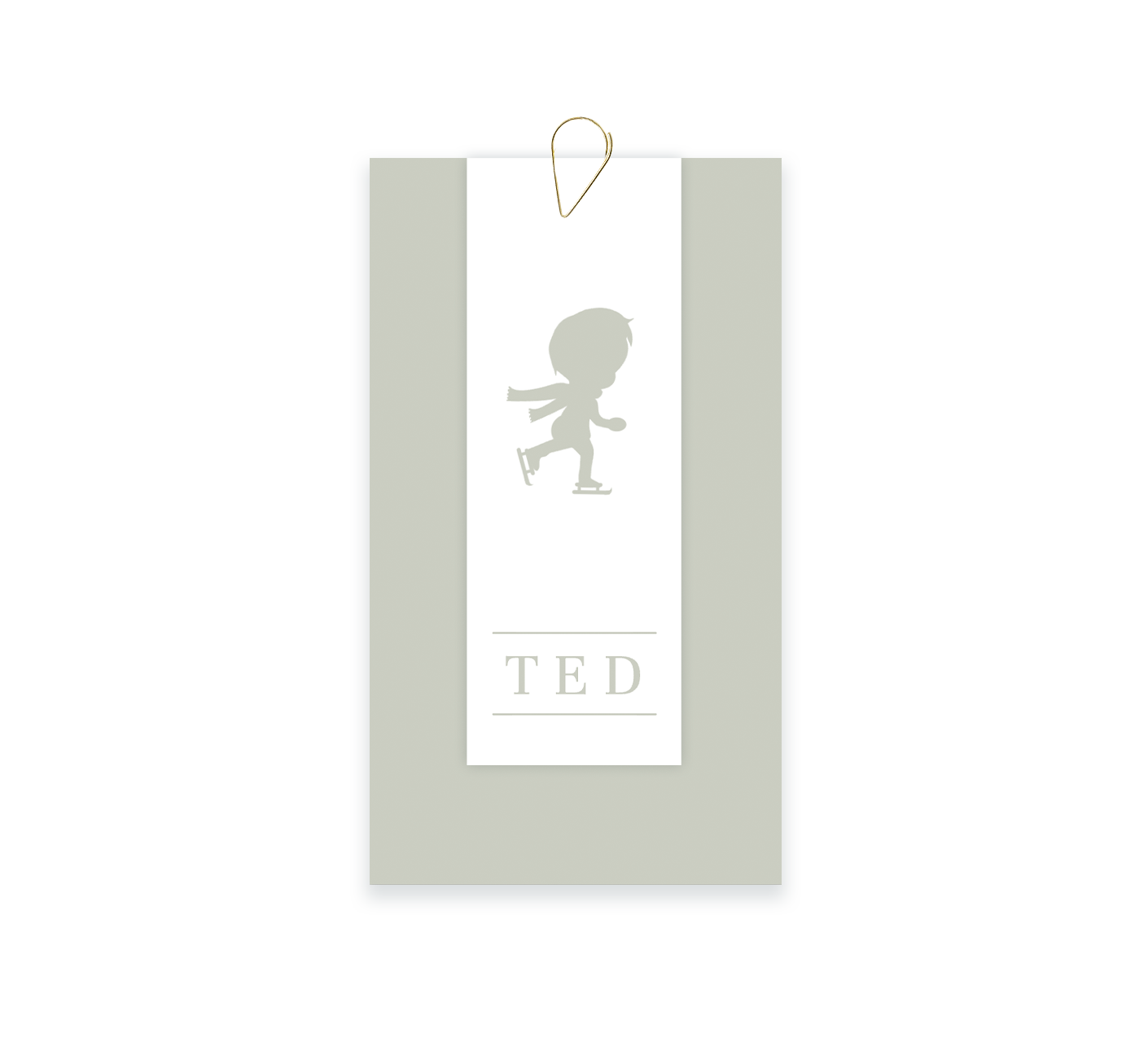 Lief groen label geboortekaartje met silhouetje op schaatsen