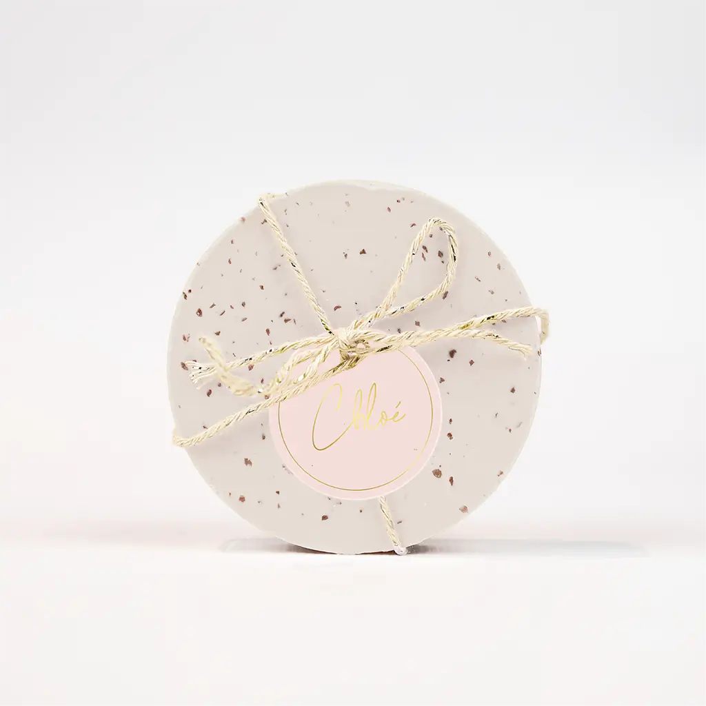 Label cirkel roze met goudfolie - per 16 stuks