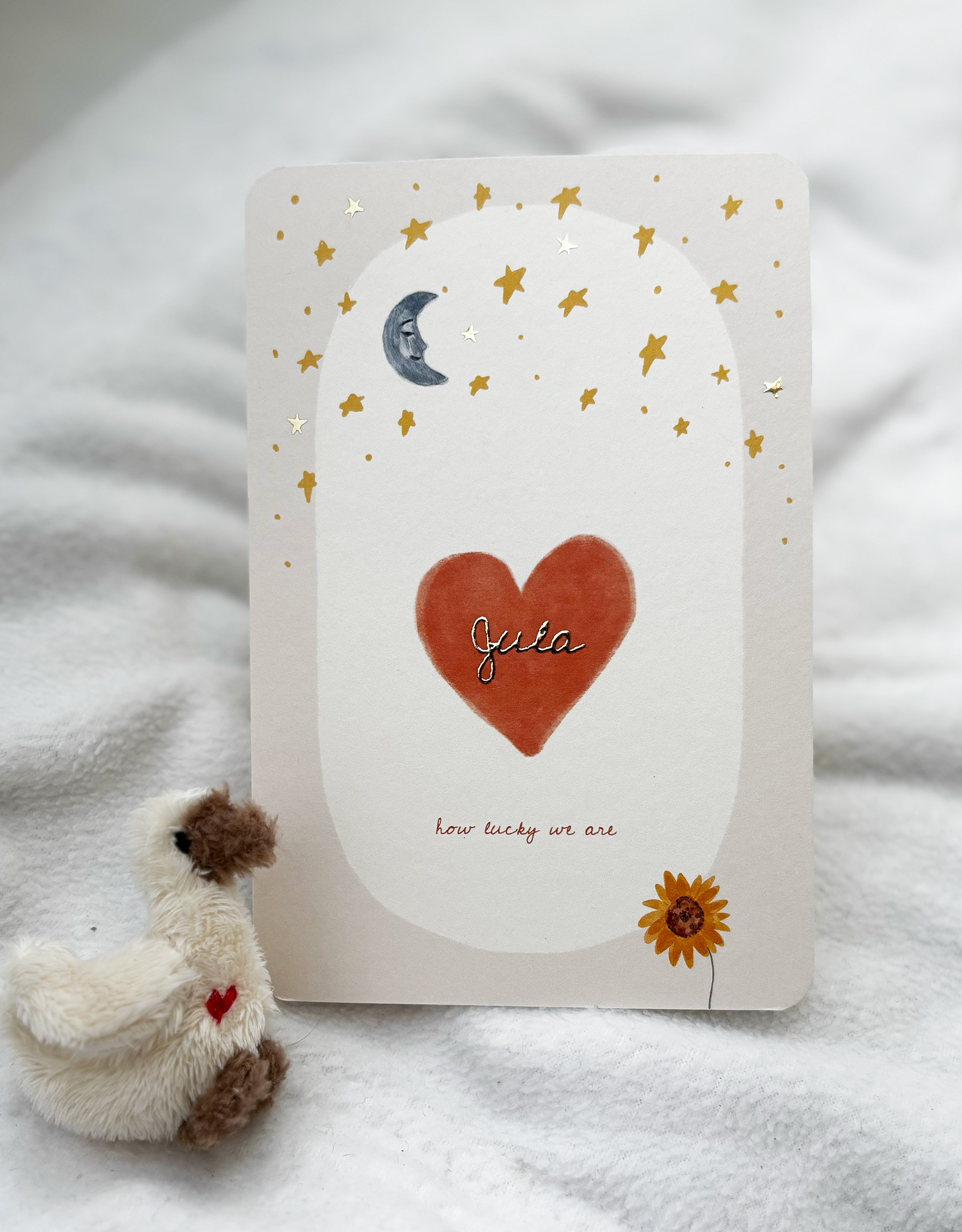 Eclectic bohemian geboortekaartje maan sterren ovaal goudfolie