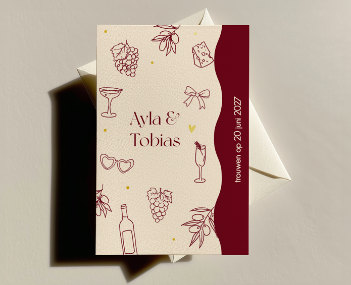 Bruiloft Uitnodiging Golfvorm burgundy tekeningen