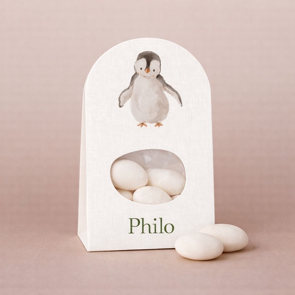 Winterse doopsuiker wikkel jongen pinguïn