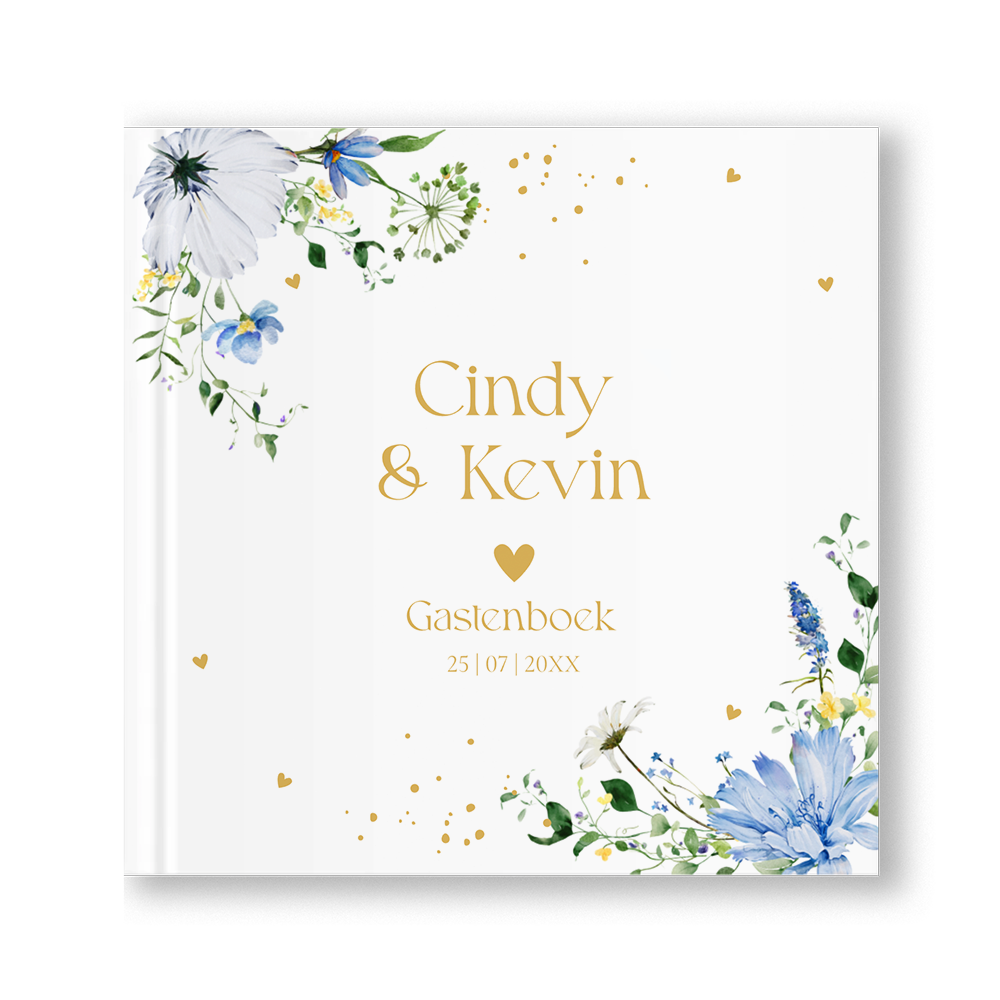 Gastenboek huwelijk veldbloemen blauw Twiggy