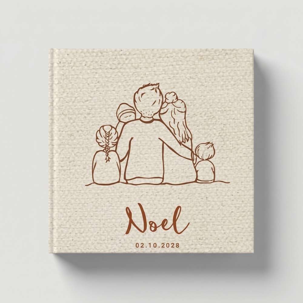 Kraambezoekboek linnen look lijntekening gezin