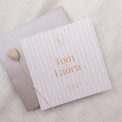 Save the date kaart peach oranje met strepen