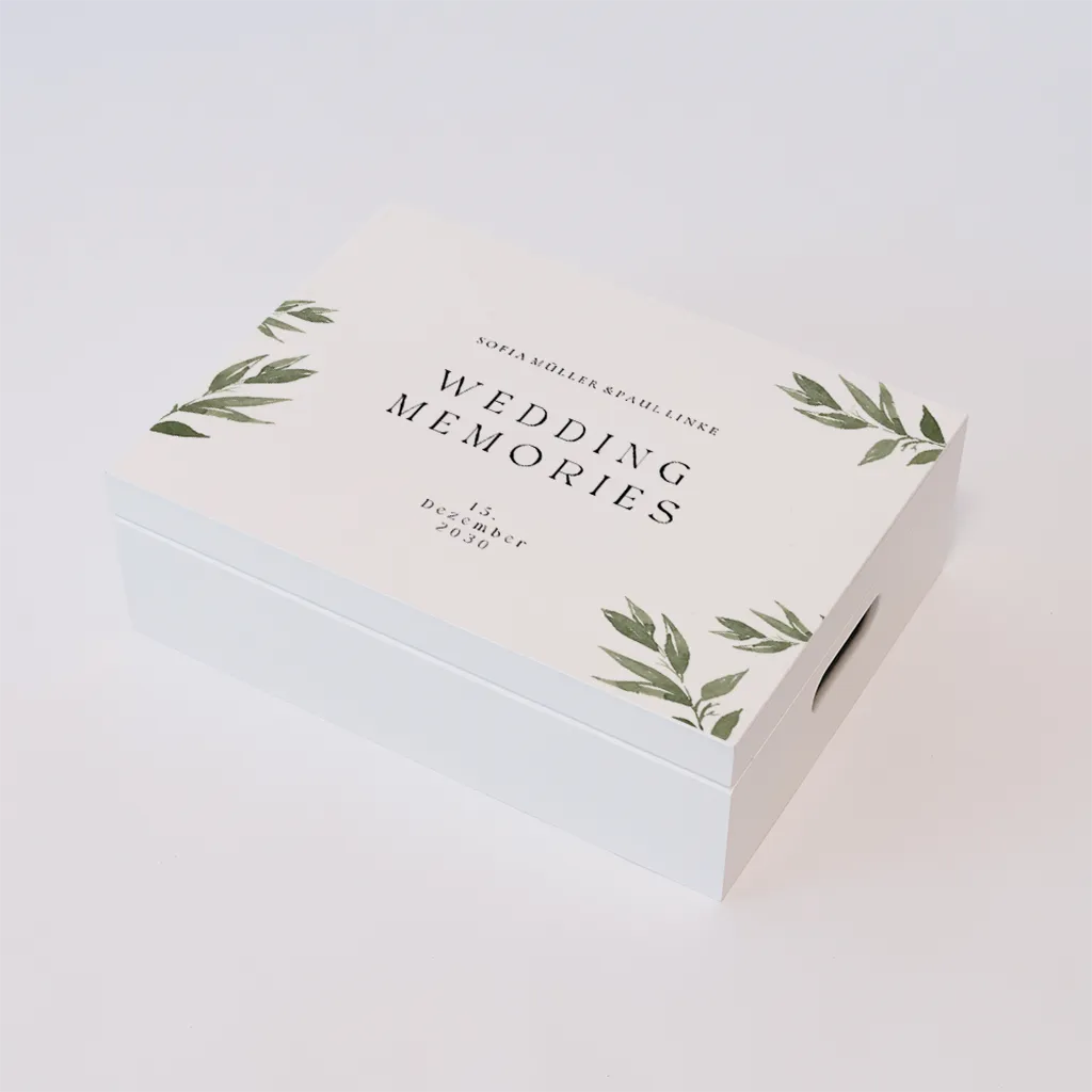 Erinnerungsbox Hochzeit mit Aquarell-Zweigen