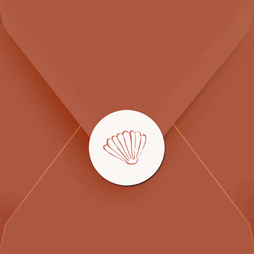 Sluitsticker bruiloft Italiaanse stijl met illustratie van schelp