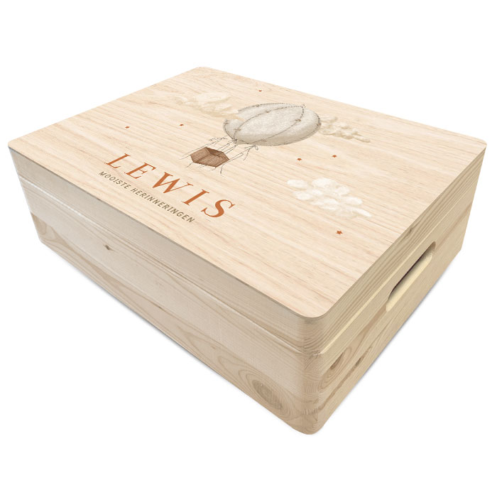 Geboorte memory box neutraal met luchtballon en sterren