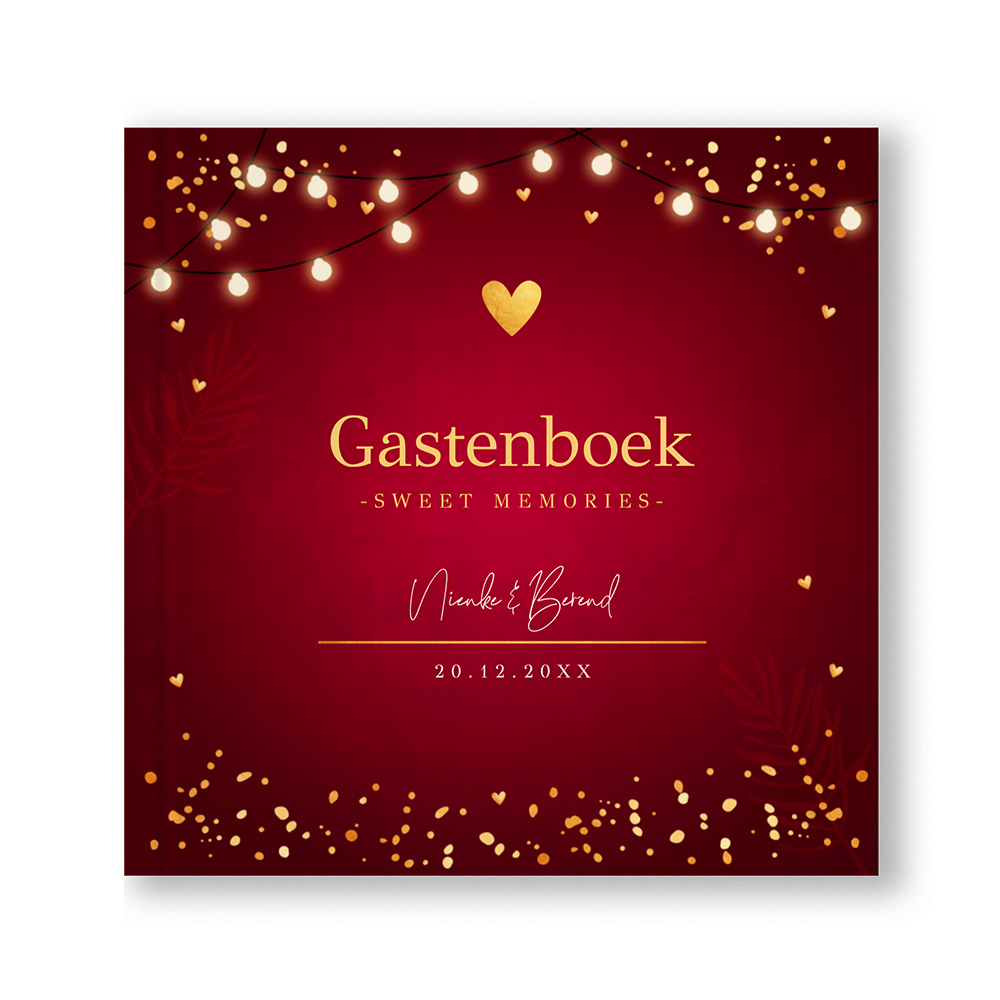 Gastenboek rood kerst lampjes hartje goudlook