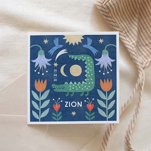 Geboortekaartje jongen krokodil bloemen