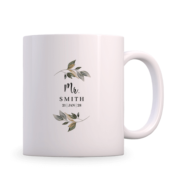 Personalisierte Tasse Mr mit Zweige, Hochzeitsgeschenk