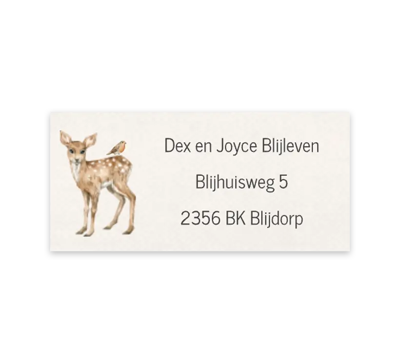 Lieve adressticker met getekend hertje