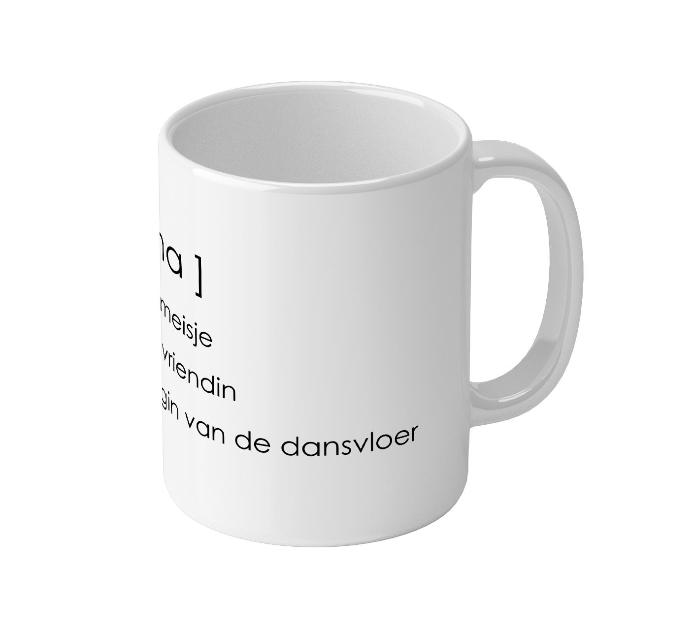 Mok rondom gedrukt met tekst 