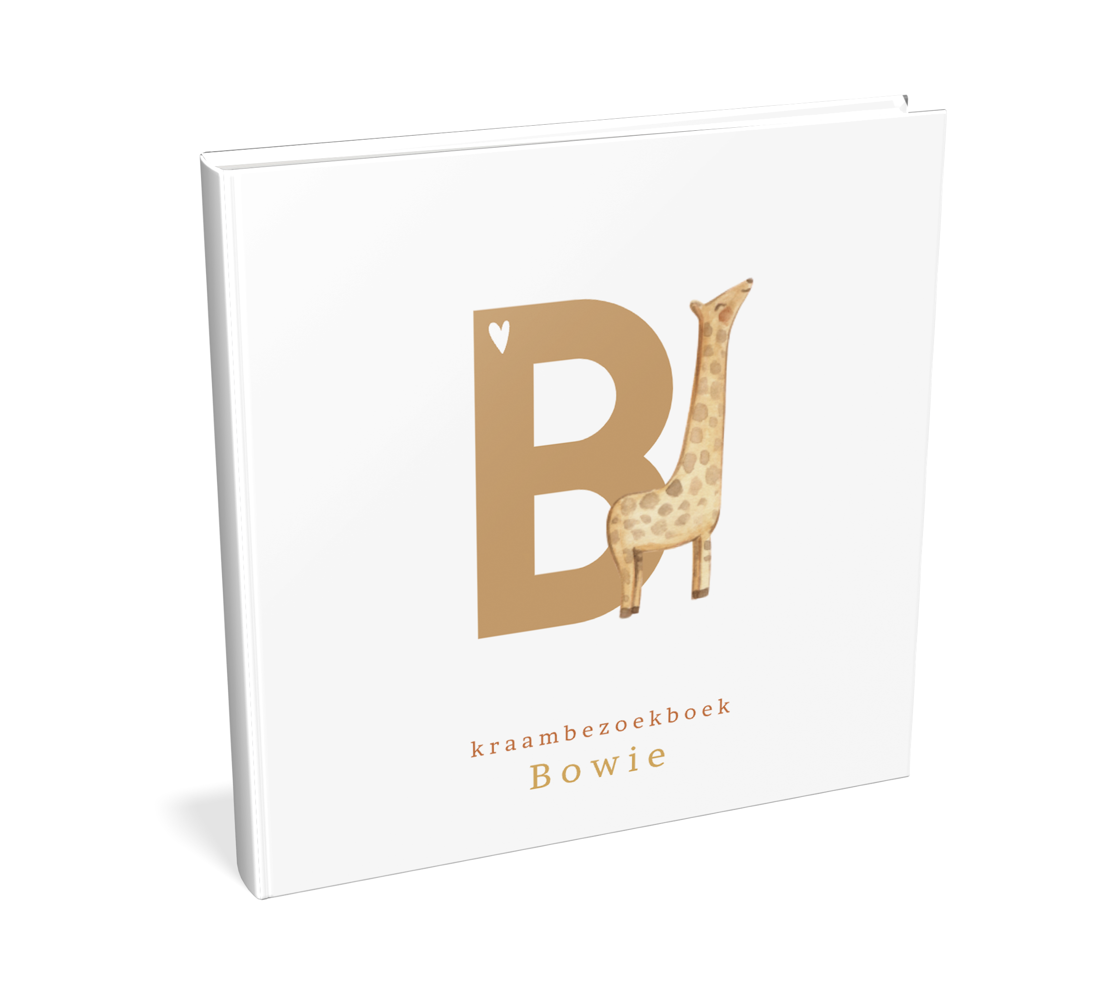 Kraambezoekboek wit met initiaal en illustratie giraf