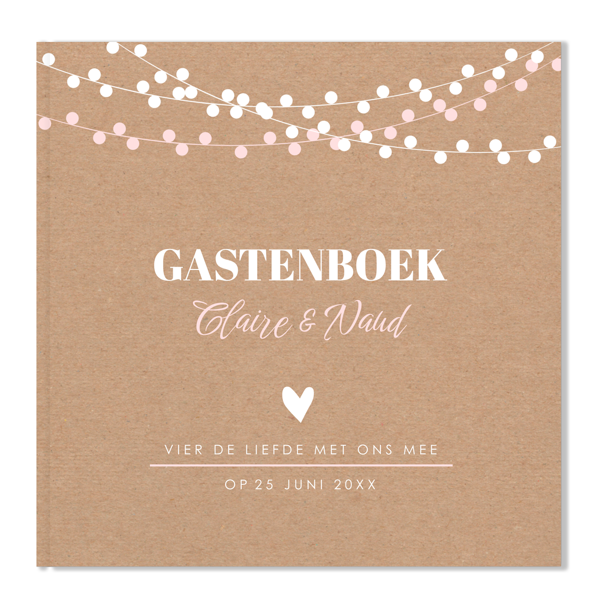 Gastenboek slinger lampjes roze wit kraftlook