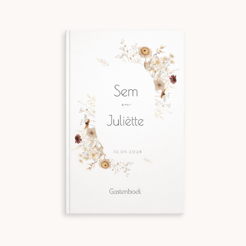 Gastenboek naamkader veldbloemen neutrale kleuren
