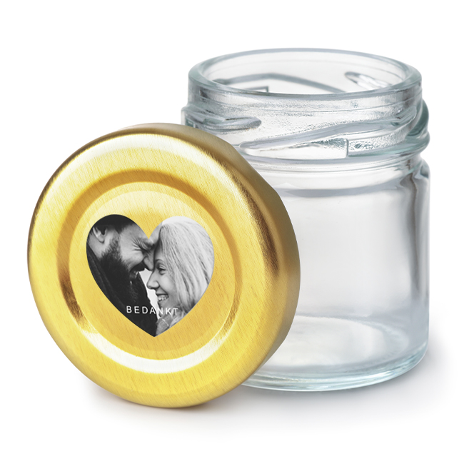 Hartje sticker trouwbedankje met eigen foto - 30 stuks