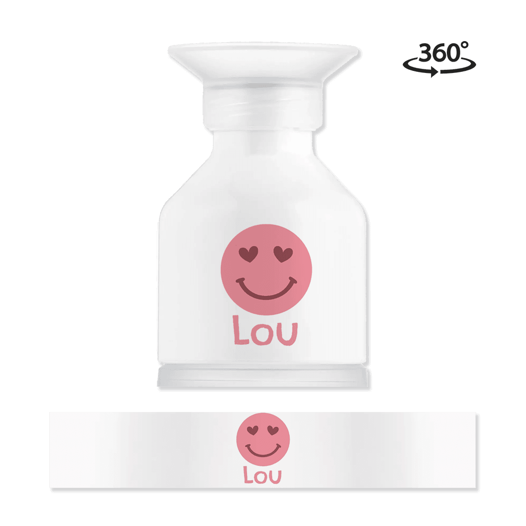 Dopper waterfles met hartjesogen smiley en naam