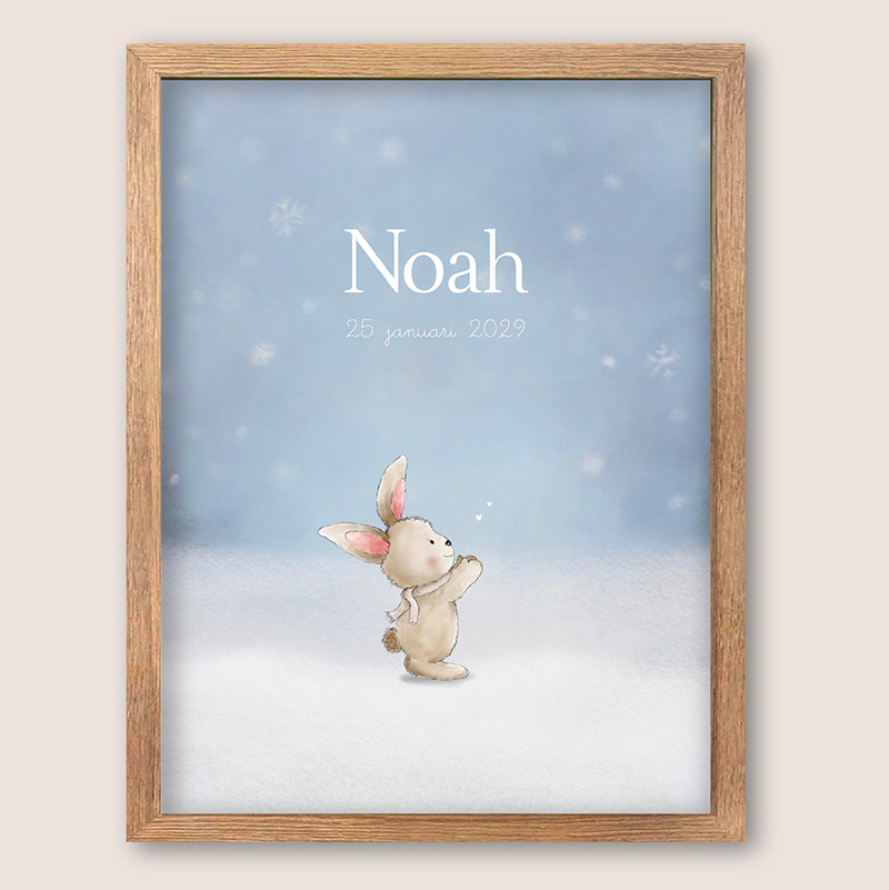 Poster winterkonijntje – lieve illustratie voor de babykamer