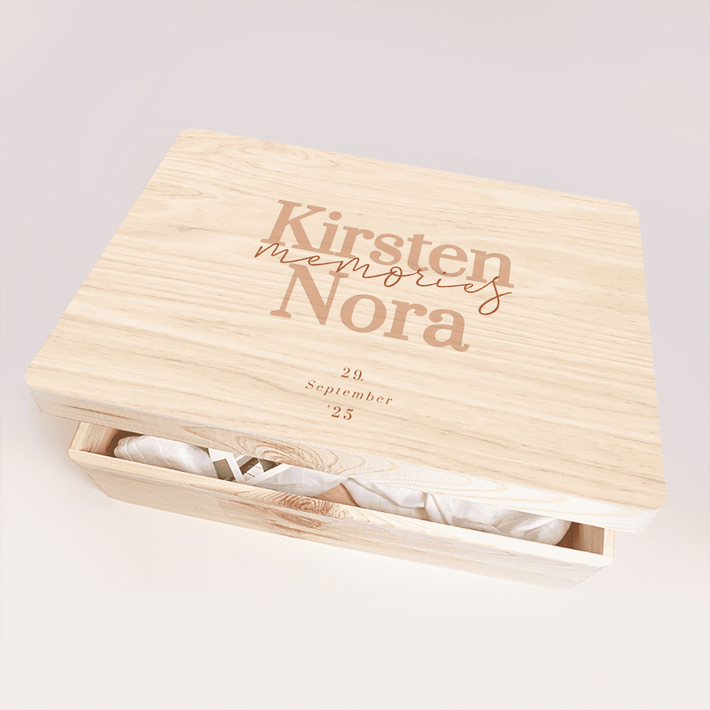 Erinnerungskiste mit dezenter Typografie