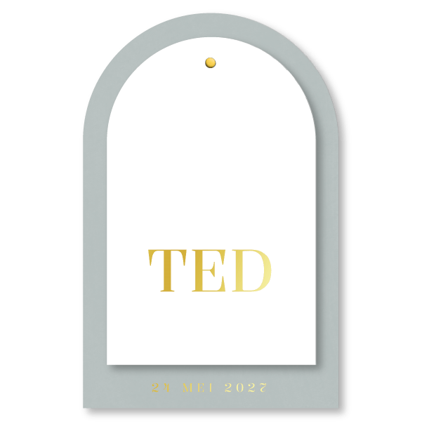 Geboortekaartje jongen | Goudfolie & boogvorm in vergrijst blauw