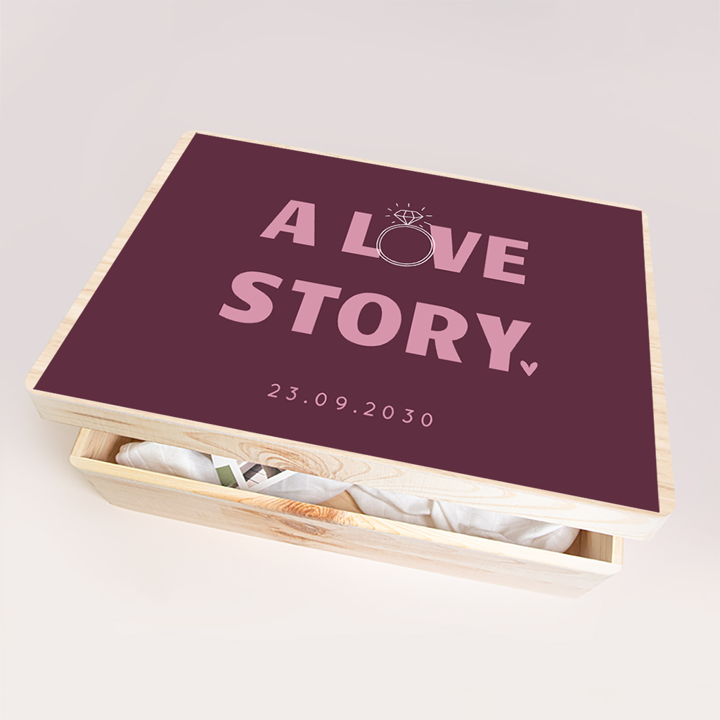 Memorybox huwelijk in rood en roze met quote