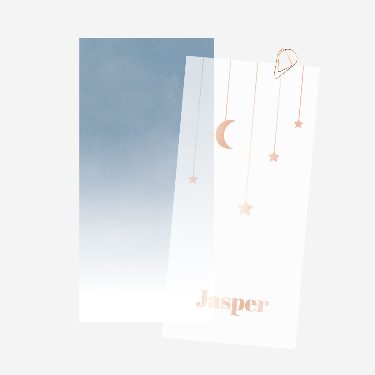 Geboortekaartje kalkpapier achterkaart wolkerig blauw