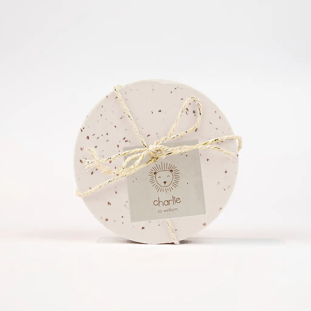 Doopsuiker labeltje beige met leeuwtje - per 16 stuks