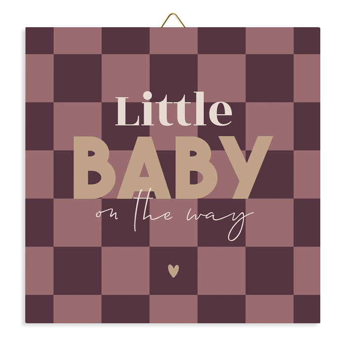 Little baby on the way cadeau tegeltje met blokjes patroon