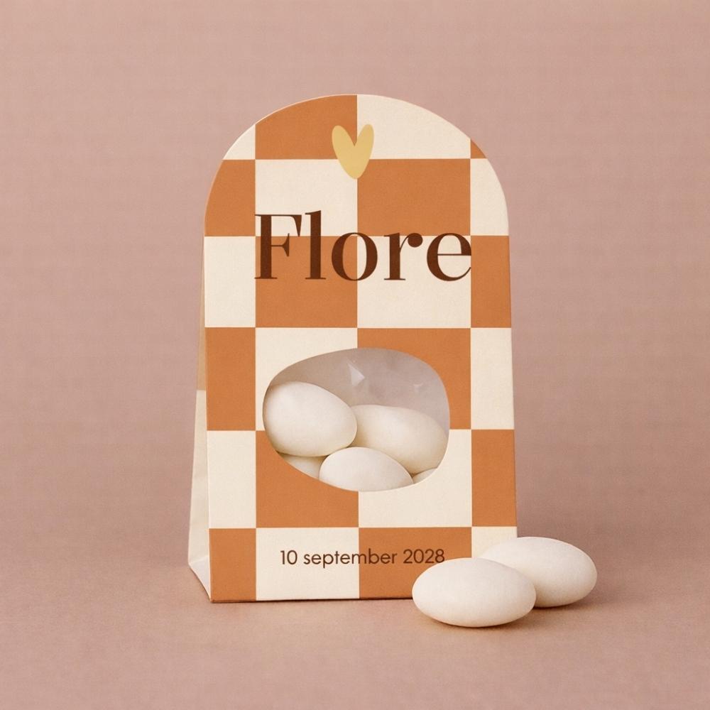 Doopsuiker wikkel retro neutraal geblokt terracotta