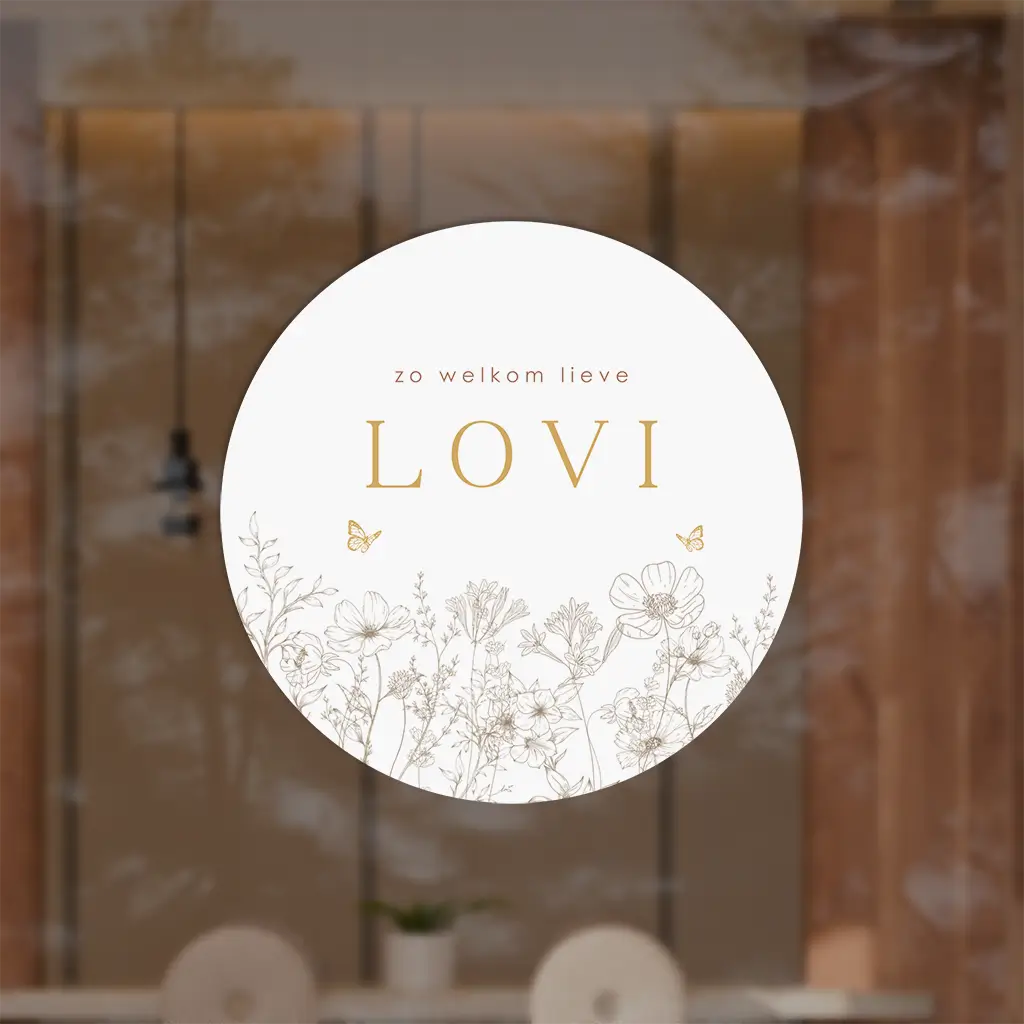 Klassieke raamsticker met lijntekeningen van bloemen