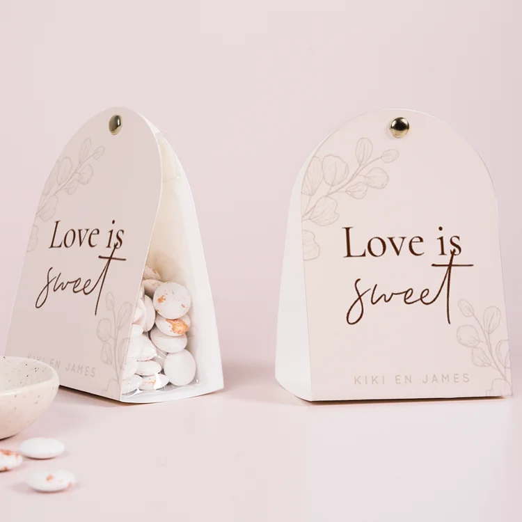 Trouwbedankje snoepzakje in beige