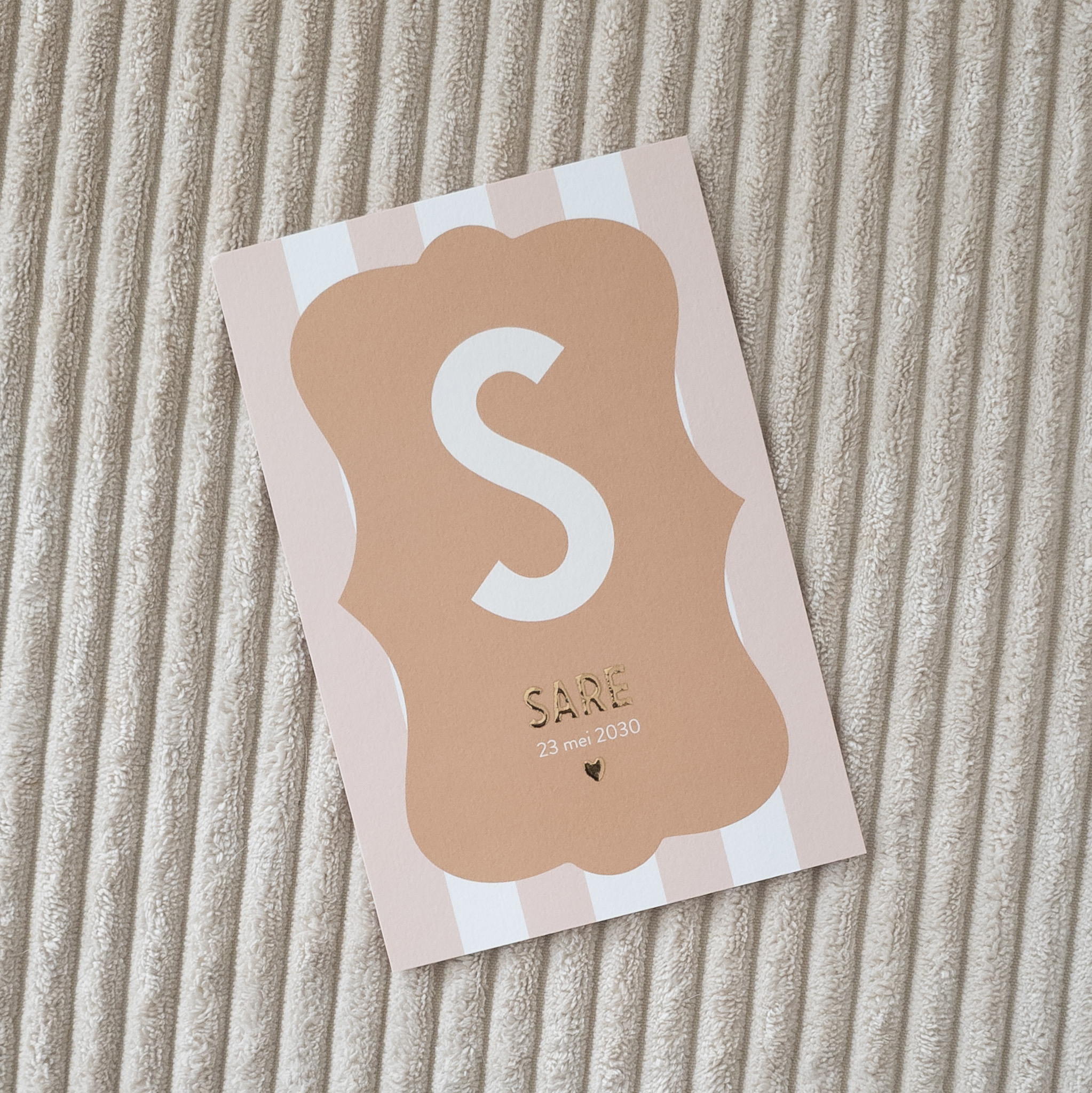 Geboortekaartje meisje roze wit bruin goudfolie