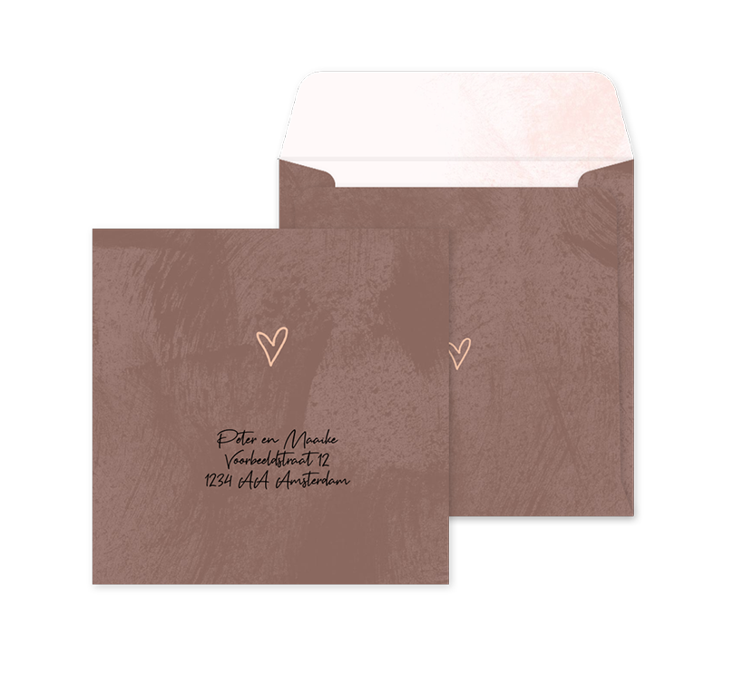 Envelop op maat met velvet-look en lijntekening van een hartje