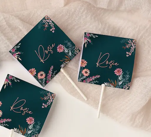 Doopsuiker lollyhoesje blauw met bloemen |  3 stuks