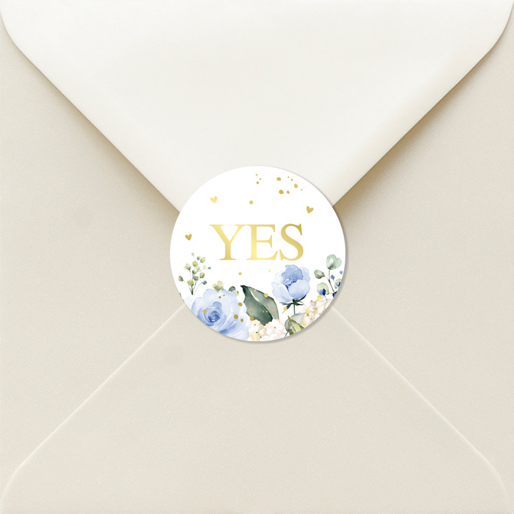 Sluitzegels huwelijk bloemen blauw rozen goudfolie