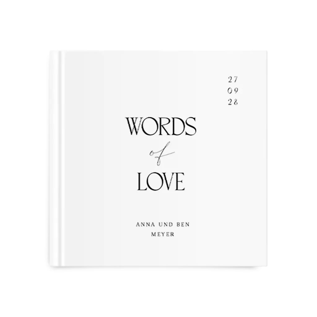 Gästebuch zur Hochzeit in Weiß mit klassischer Typografie