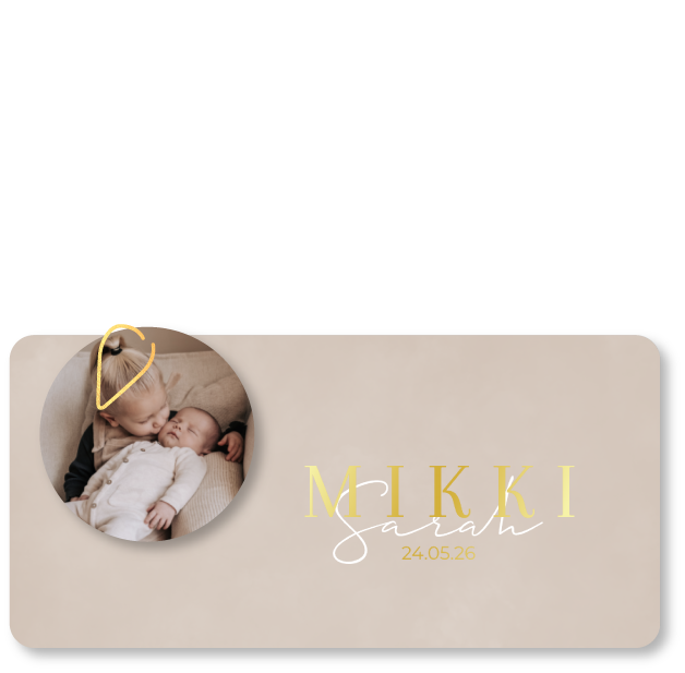 neutraal beige geboortekaartje met fotolabel