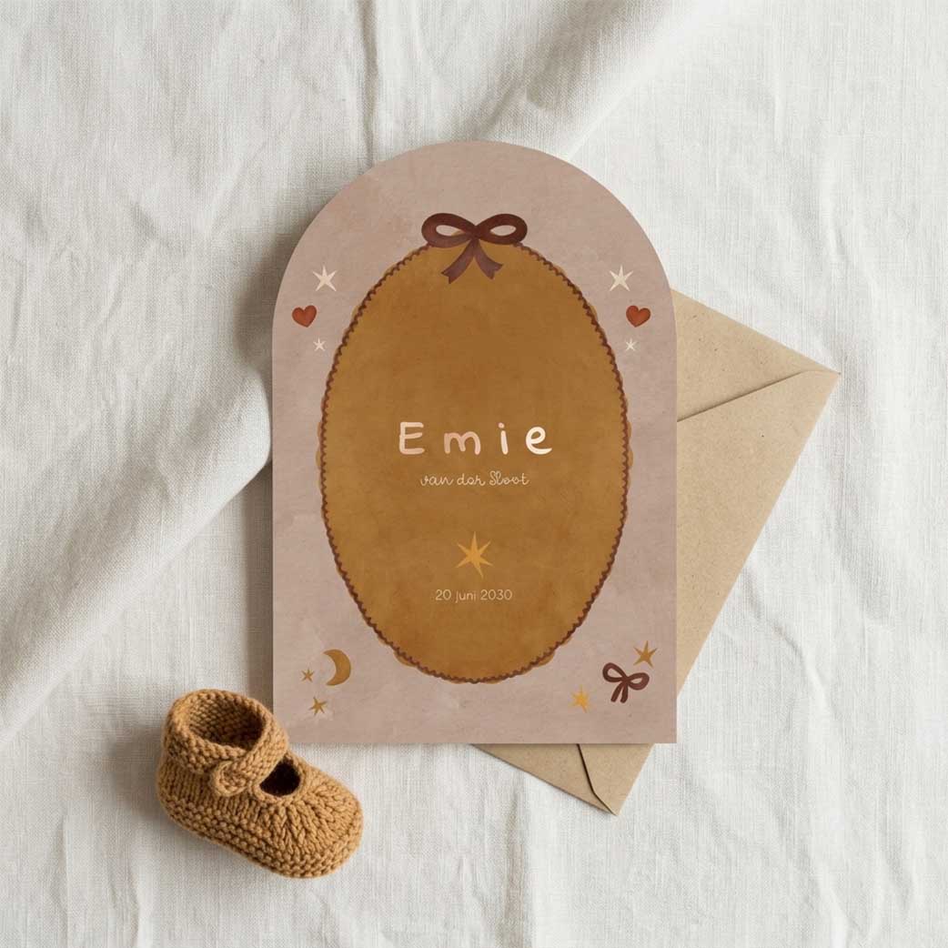 Geboortekaartje meisje boho eclectic sterren strikjes
