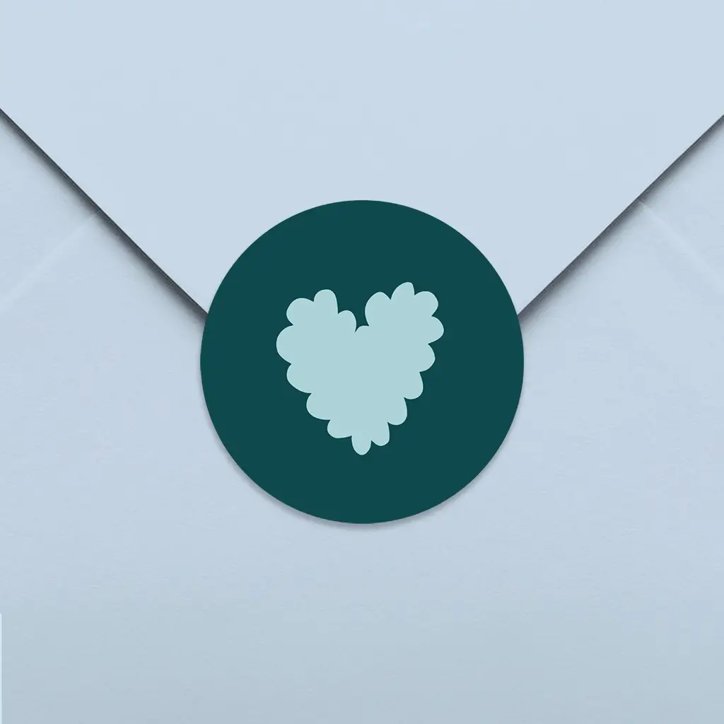 Sluitsticker petrol met blauw hartje - per 25 stuks