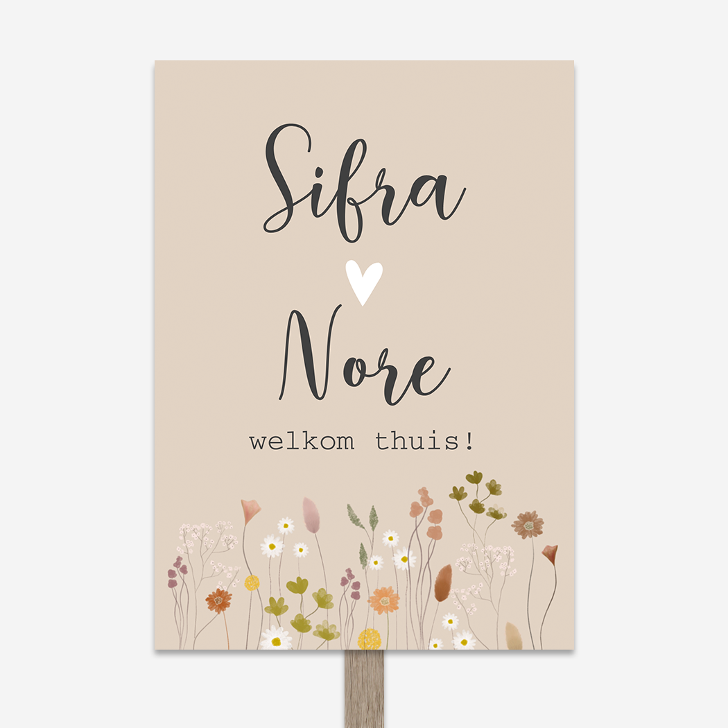 Welkomstbord Tuinbord Tweeling Bloemetjes Ziekenhuis