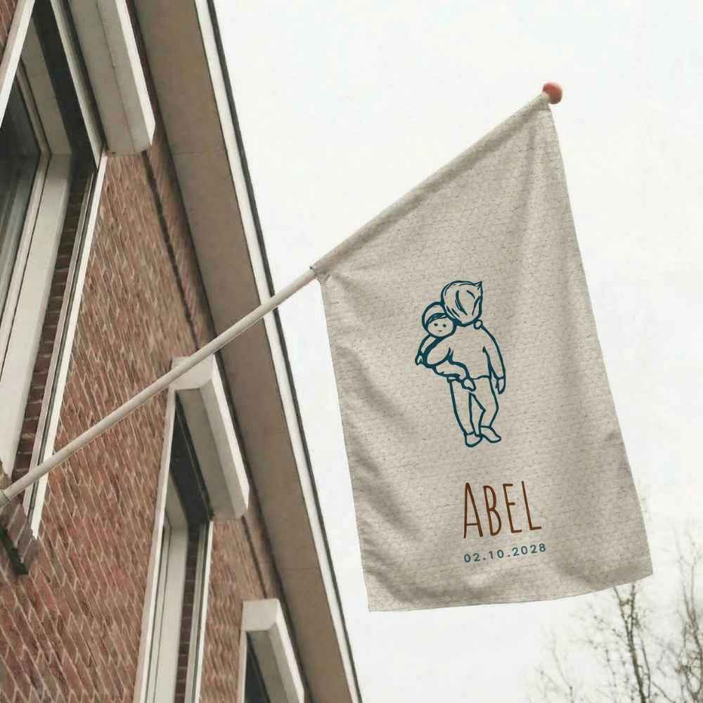 Geboortevlag linnen look lijntekening broertjes