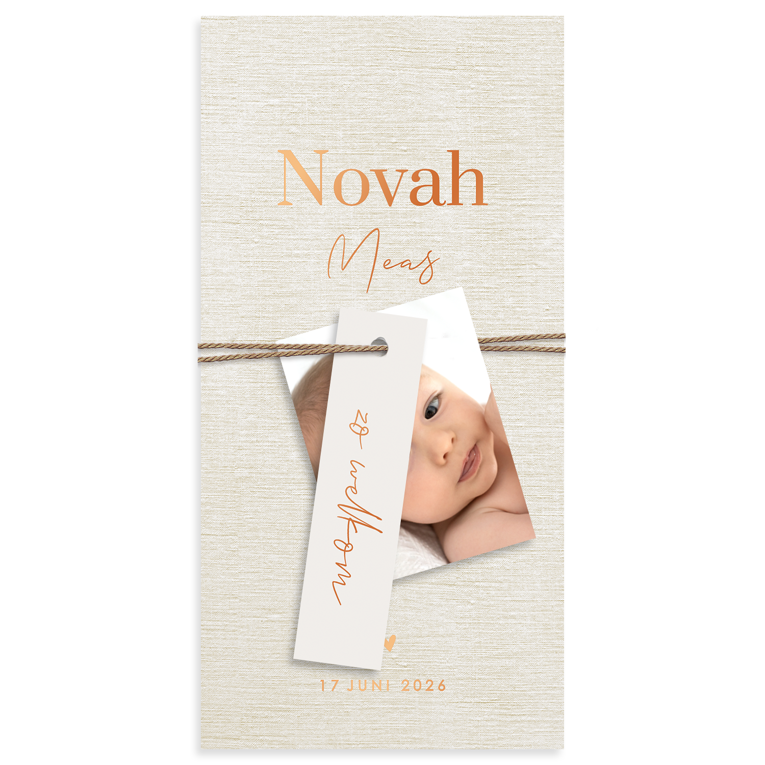 Unisex label geboortekaartje met hoogglans en foto